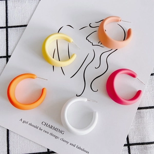 Resin Matte C-Shape Hoop Earring Findings Geometric Colorful Jewelry Parts For DIY Handmade Earring Making Accessories