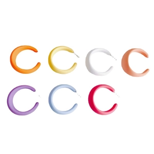 Set of seven colorful matte acrylic C-shaped hoop earrings in diverse vibrant pastel colors