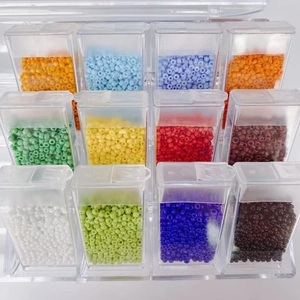 DIY jewelry kit with 2mm colorful glass seed beads in 12-grid storage organizer box