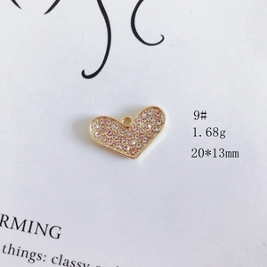 Golden heart pendant with sparkling rhinestones, 20x13mm size for DIY jewelry making