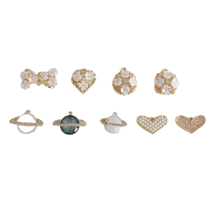 DIY light gold alloy bow and planet pendants with white drip oil and pearls