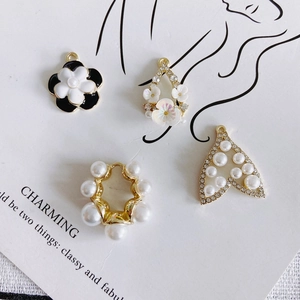 Exquisite pearl and camellia flower charms with fishtail pendants for DIY jewelry