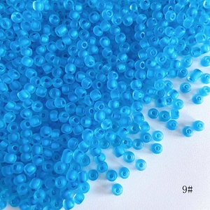 Detailed close-up of 4mm matte blue frosted glass beads for DIY jewelry making