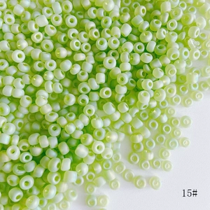 Macro detail of 4mm light green frosted AB transparent beads for DIY jewelry making