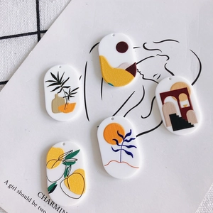 Artistic Acrylic Pendants DIY Jewelry Making Supplies Vintage Portrait Rabbit Floral Landscape Printed Oval Round Charms For Earrings Necklace