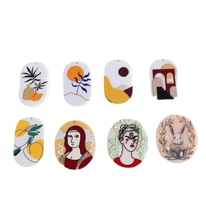 8pcs Acrylic DIY pendants featuring cartoon rabbit and art illustration relief designs