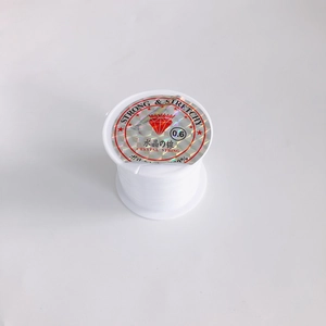 Macro view of 0.6mm strong and stretchy transparent crystal string on a plastic spool