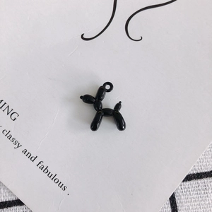 Glossy black balloon dog pendant with top ring connector for DIY earring making