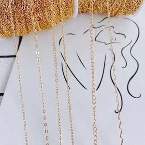Catene a maglia piatta in ottone placcato oro 14K per creazione gioielli fai-da-te