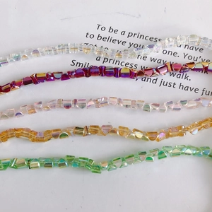 Colorful iridescent faceted glass beads for DIY necklaces in five vibrant assorted colors