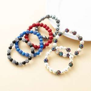 Pulsera Elástica Bohemia de Perlas Artificiales de Imitación y Piedra Volcánica Bolas de Strass Elegante Joyería de Cuentas para Mujer Regalo