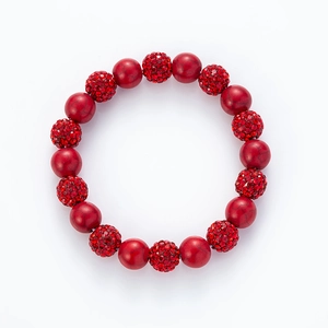 Pulsera elástica de cuentas rojas con textura turquesa y brillantes diamantes