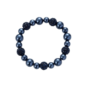 Elegante pulsera de perlas azul oscuro con cuentas espaciadoras de diamantes azules