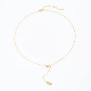 Collana minimalista in acciaio placcato oro 14K con pendente a fagiolo e tag Lucky