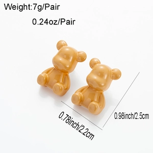Detailed view of glossy brown resin bear earrings with dimensions and weight info