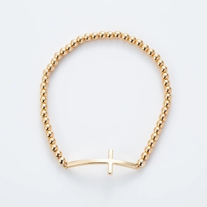 Pulsera artesanal de cuentas doradas con dije de cruz horizontal para hombres y mujeres