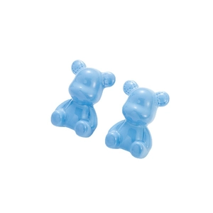Sky blue 3D resin bear stud earrings with high-gloss finish and minimalist cute style