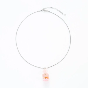Charming silver snake chain necklace with a pink mini wishing bottle floral pendant