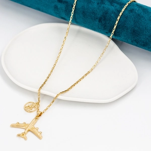 Collier avion de chasse doré avec pendentif caractère espoir pour homme style hip hop