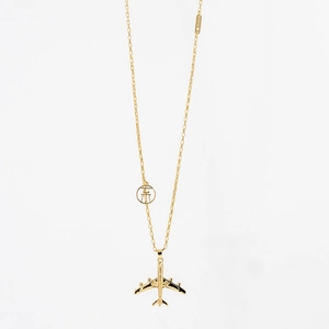 Collier avec pendentif avion en or poli et chaîne croisée pour hommes et femmes