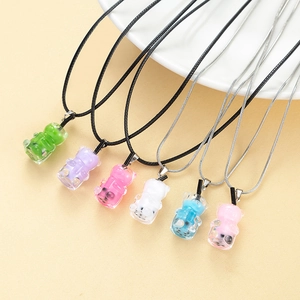 Cute Resin Gummy Bear Pendant Necklace For Women Girls Simple Stainless Steel Chain Animal Charm Necklace Jewelry Gift