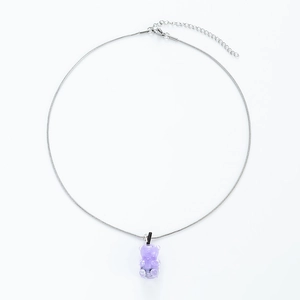 Purple resin bear pendant necklace with silver snake chain for women jewelry