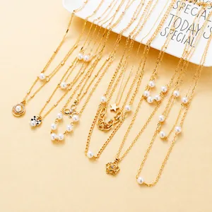 Lagenlook Künstliche Perlenkette Ohrring Set Gold Legierung Schleife Blume Stern Herz Charmanter Schmuck Set Für Damen Party Geschenk