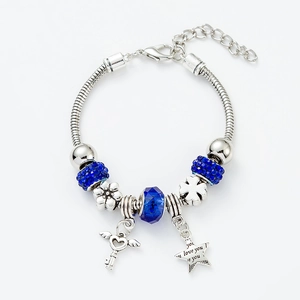 Chices silbernes Schlangenarmband mit blauen Perlen, Herzschlüssel und Sternanhänger