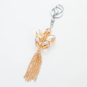 Elegant champagne crystal butterfly keychain with stylish tassel and silver clasp