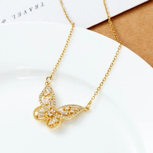 18K gold plated stainless steel butterfly necklace with shimmering zircon stones