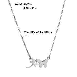 Collar de plata con letra y colgante de mariposa y silueta, cadena de acero de 43-48cm