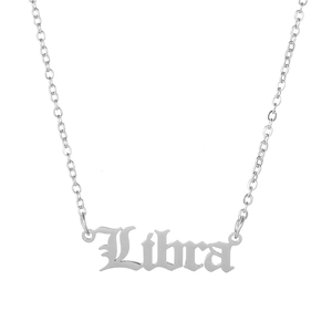 Polished silver titanium steel chain necklace featuring a Gothic Libra zodiac pendant