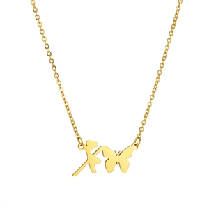 Detailansicht der 18K vergoldeten Kette mit Mädchen-Silhouette und Schmetterling-Anhänger