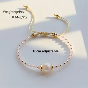 Rosa Kristallperlenarmband mit Süßwasserperle und verstellbarer Kordel, wiegt 4g