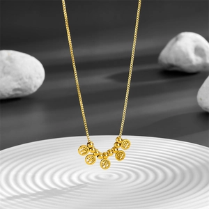 Gold plated stainless steel box chain necklace with elegant Tree of Life pendants
