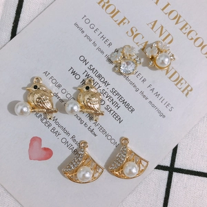 DIY Legierung Anhänger 14K Vergoldet Strass Künstliche Perle Vogel Blume Fächerförmig Charms Für Halskette Schmuckherstellung Nur Anhänger