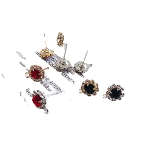Sparkling round rhinestone stud earrings with red and black stones for DIY jewelry making