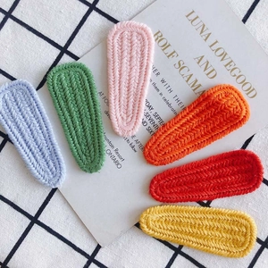 Set of 6 colorful knitted BB hair clips in pastel shades with wave texture