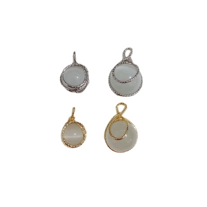 Pendenti minimalisti in pietra occhio di gatto con filo metallico in oro e argento