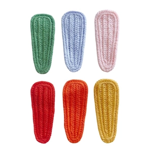 Set of six colorful teardrop knit hair clips featuring a vibrant herringbone weave pattern