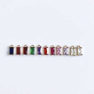 Detailed set of 12 colorful rectangular crystal charms with gold plating for DIY jewelry