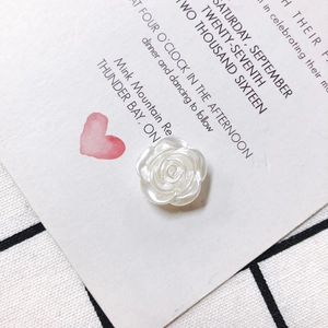 Vue détaillée d'une breloque rose blanche en acrylique avec une finition nacrée