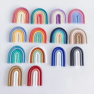 Detailed set of 14 colorful polymer clay rainbow charms with pre-drilled holes for DIY