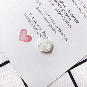 Vue détaillée d'un accessoire rose blanche en résine 3D sur une carte décorative