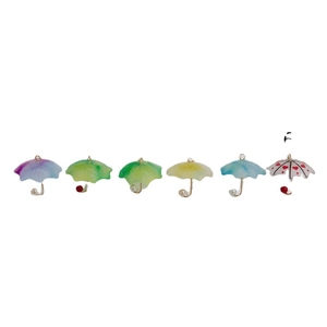 Set of six colorful resin umbrella charms with pearls and gold metal handles for DIY jewelry