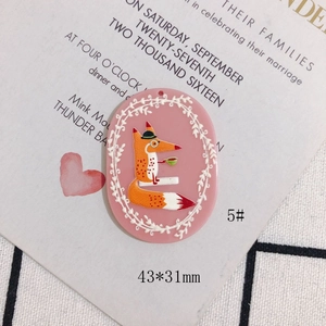Detailed view of pink acrylic fox pendant with floral frame, measuring 43x31mm