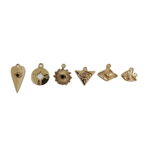 Lot de six pendentifs mauvais œil en alliage doré avec boussole pour la création de bijoux
