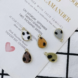 Waterdrop-shaped animal print plush pendants with gold base for DIY jewelry making