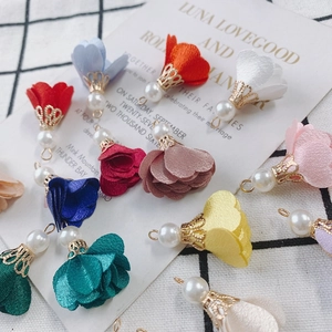 Elegant satin flower tassels with pearls and metal caps for DIY jewelry making