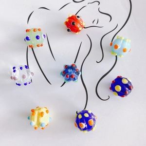 Handmade Lampwork Glass Beads For DIY Jewelry Making Fun Quirky Round Cartoon Glass Pendants Colorful Dot Beads Accessories
